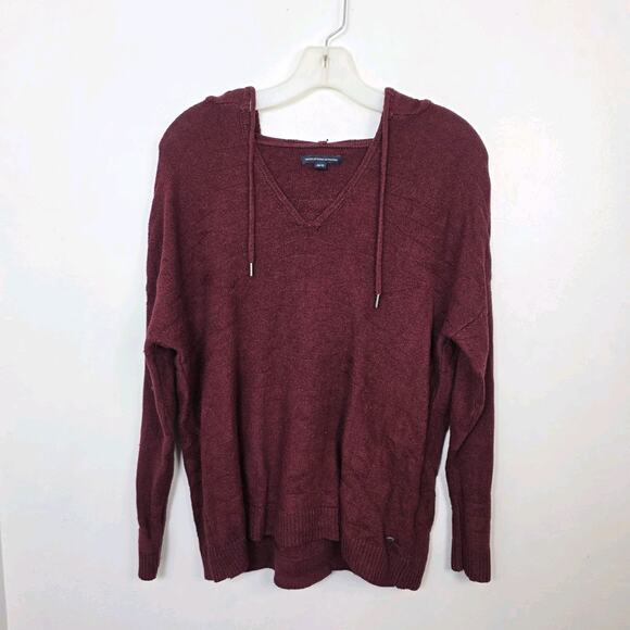 American Eagle Maroon Wool Blend Comfy Outdoor Hooded Pullover Sweater Size XS - Picture 1 of 8